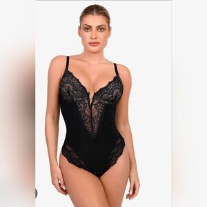Popilush Shapewear Lace Deep V-Neck Sculpting Thong Bodysuit Sz XXL